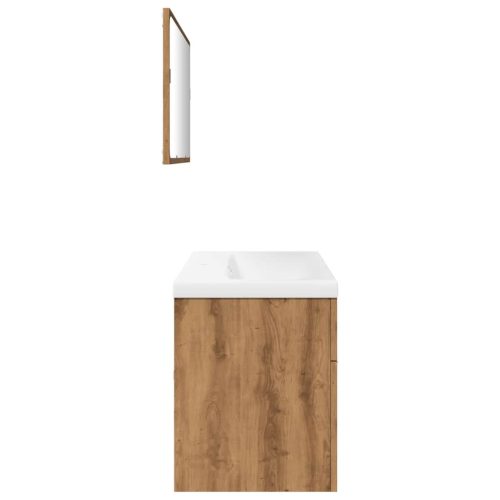  3 részes kézműves tölgy színű szerelt fa fürdőszobai bútorszett