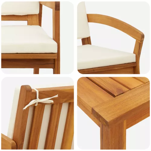  4 darabos bistrószett párnákkal, tömör akácfából