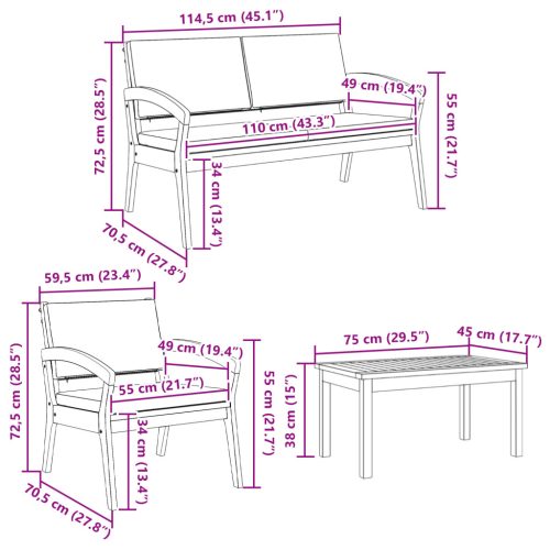  5-Darabos Bistro Szett Párnákkal - Tömör Akácfából