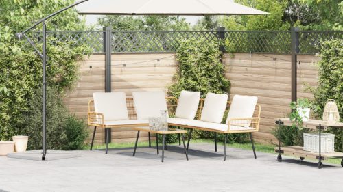  2 darabos Kerti Kanapé Szett Párnákkal Természetes Poli Rattan