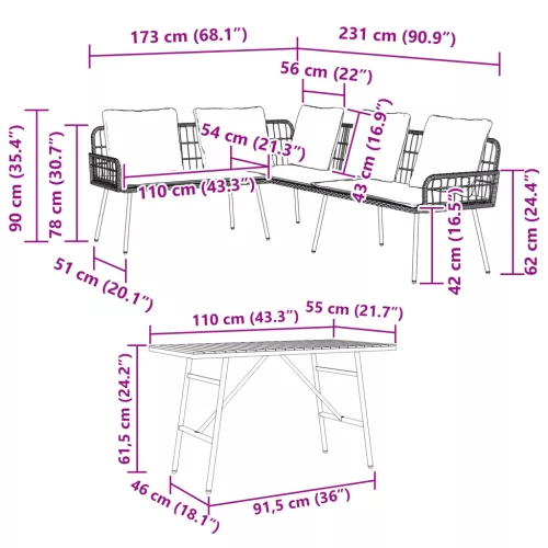  2 darabos kerti kanapé készlet párnákkal Fekete poli rattan