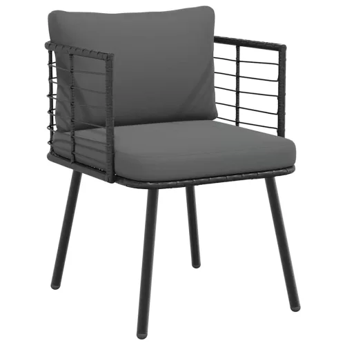  2 db fekete polyrattan kerti szék párnával
