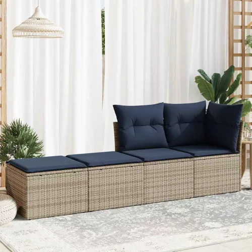  2 részes szürke polyrattan akácfa kerti ülőgarnitúra párnákkal