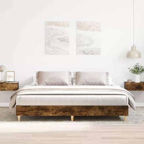  füstös tölgy színű szerelt fa ágykeret matrac nélkül 200x200 cm