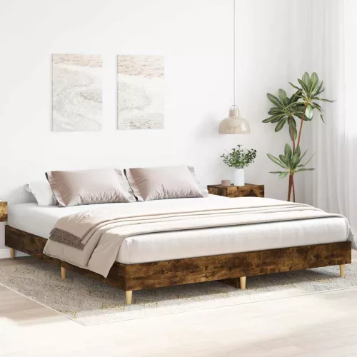  füstös tölgy színű szerelt fa ágykeret matrac nélkül 200x200 cm