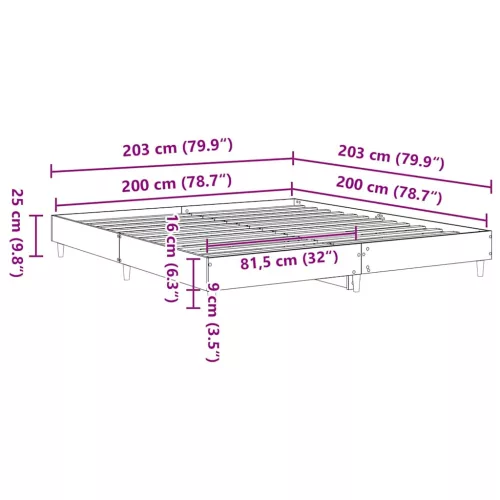  füstös tölgy színű szerelt fa ágykeret matrac nélkül 200x200 cm