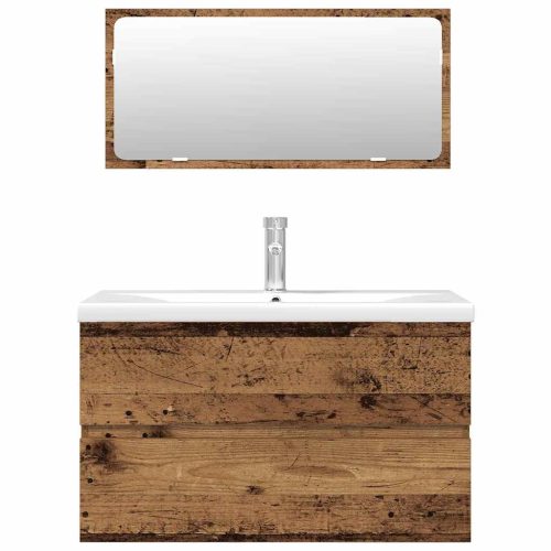  3 részes antik fa színű szerelt fa fürdőszobai bútorszett