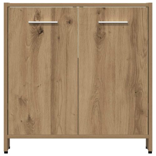  4 részes kézműves tölgy színű szerelt fa fürdőszobai bútorszett