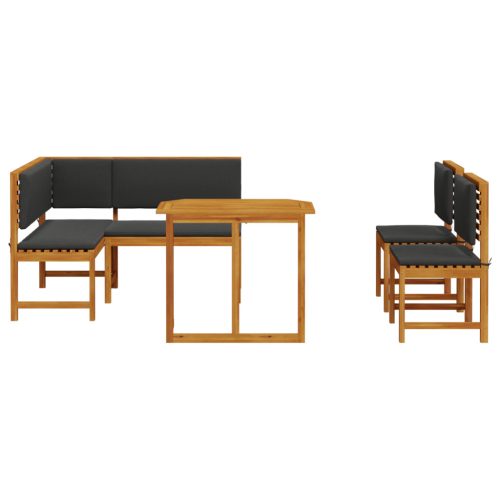  4 darabos kertibútor szett párnákkal, tömör akácfából