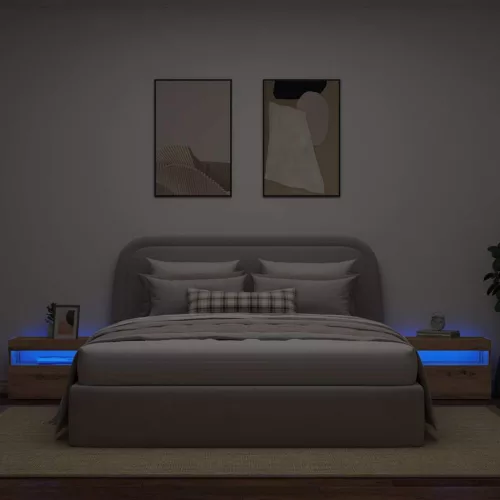  Éjjeli szekrény LED lámpákkal kézműves tölgy 60x35x40 cm