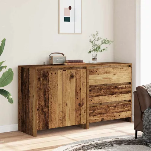  2 részes antik fa színű szerelt fa tálalószekrény