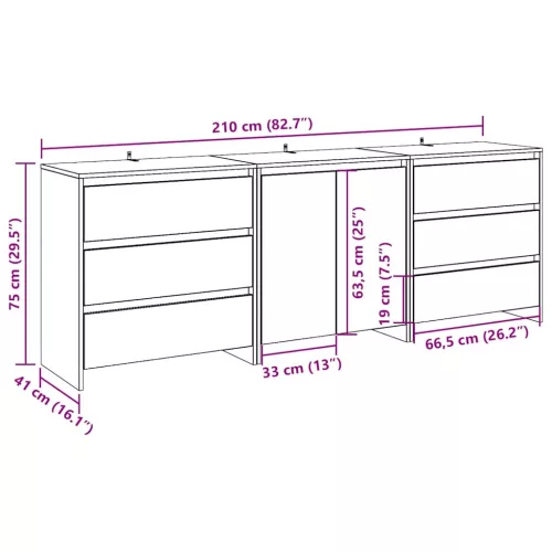  3 részes antik fa színű szerelt fa tálalószekrény