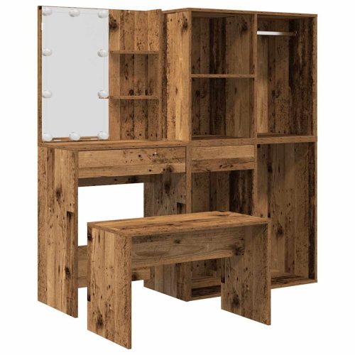  fésülködőasztal szett LED-del antik fa szerelt fa