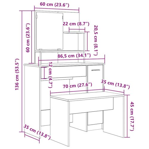  fésülködőasztal szett antik fa szerelt fa