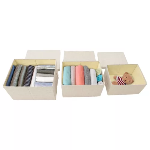 3 db krémszínű szövet rakásolható tárolódoboz