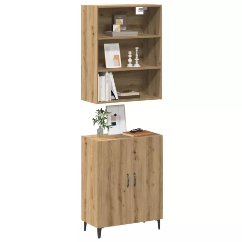  kézműves tölgy színű szerelt fa tálalószekrény fali szekrénnyel