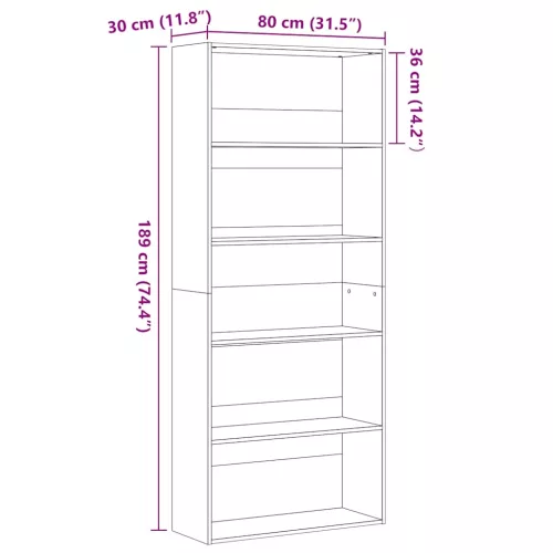 fekete tölgy szerelt fa könyvszekrény 80x30x189 cm