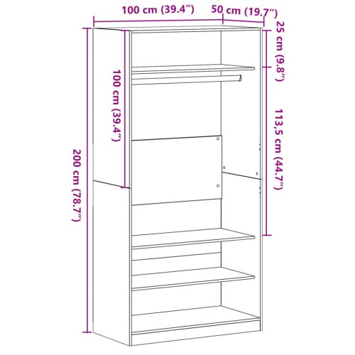 Fekete Tölgy Ruhásszekrény 100 x 50 x 200 cm - MDF-ből készült
