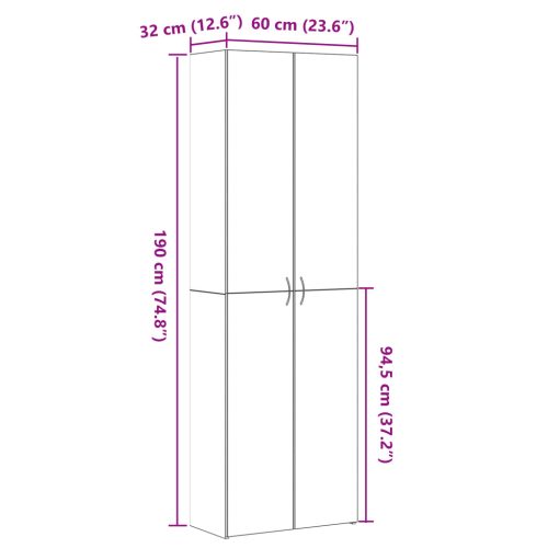  Fekete Tölgy Íróasztali Szekrény 60 x 32 x 190 cm, mérnöki fából készült.