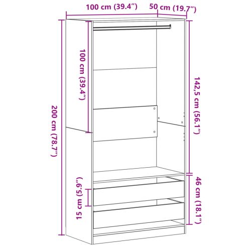  Fekete tölgy szekrény - 100 x 50 x 200 cm - Műszaki fából készült