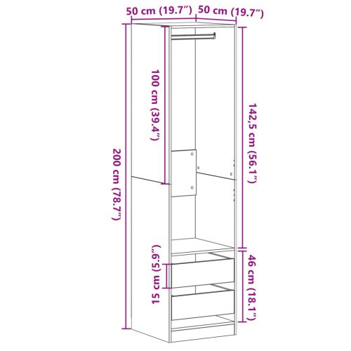  Szekrény - Fekete tölgy, 50 x 50 x 200 cm, Mérnöki fából készült