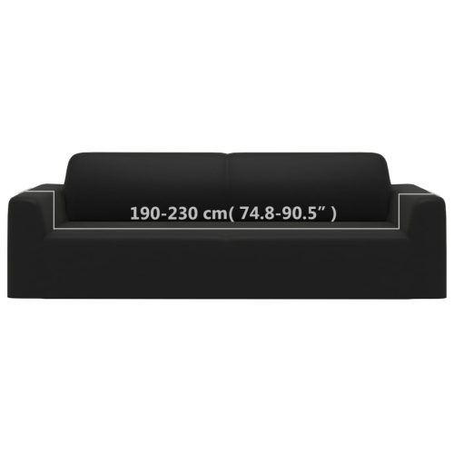  3-személyes fekete sztreccs poliészterdzsörzé kanapé-védőhuzat