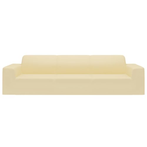  4-személyes krémszínű sztreccs poliészterdzsörzé kanapéhuzat