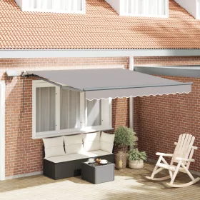   Manuális Behúzható Napellenző LED világosszürke 300x250 cm