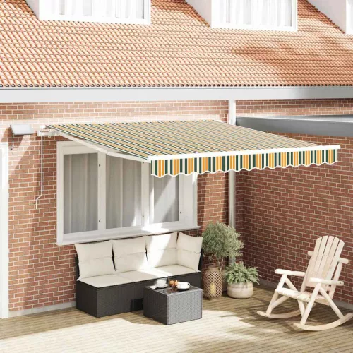  Behúzható napellenző Zöld és sárga 300 x 250 cm Szövet és Acél