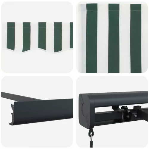  Behúzható napellenző Zöld és Fehér 300 x 250 cm Szövet és Fém