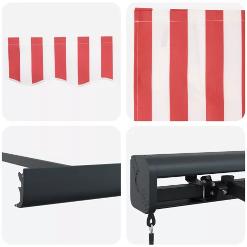  Kézi Behúzható Napellenző Piros-fehér Csíkkal 350x250 cm