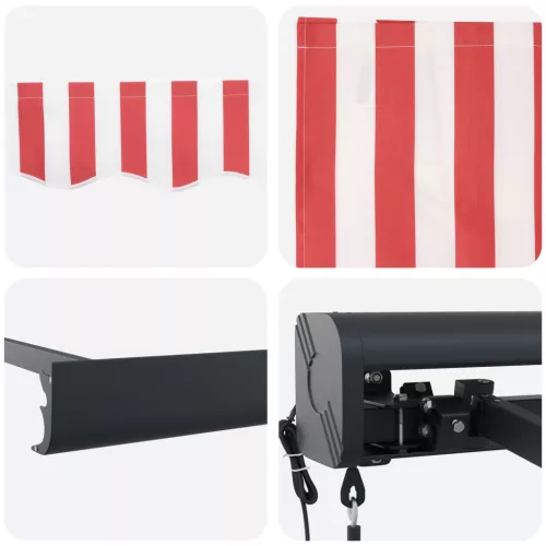  Automatikus behúzható napellenző piros-fehér csíkos 350x250 cm