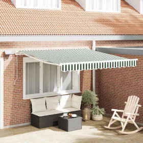    Behúzható napellenző Zöld és Fehér 350 x 250 cm Szövet és Acél