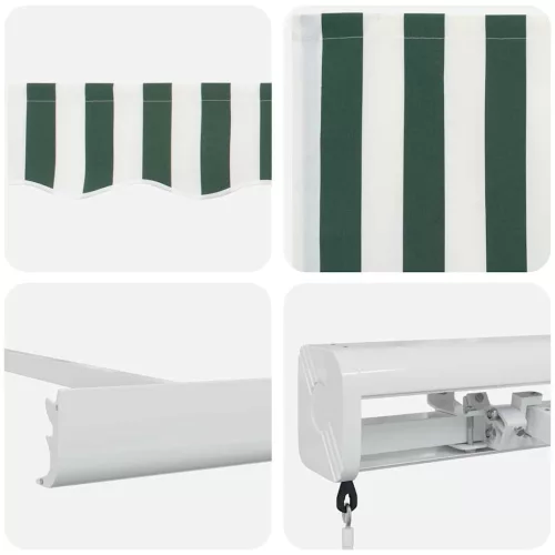  Behúzható napellenző Zöld és Fehér 350 x 250 cm Szövet és Fém