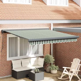    Behúzható napellenző Zöld és Fehér 350 x 250 cm Szövet és Fém