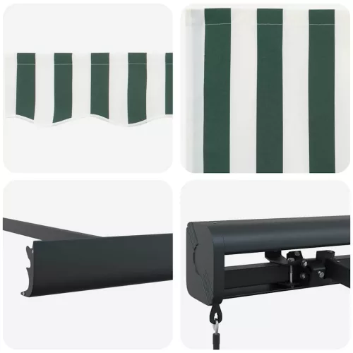  Behúzható napellenző Zöld és Fehér 350 x 250 cm Szövet és Fém
