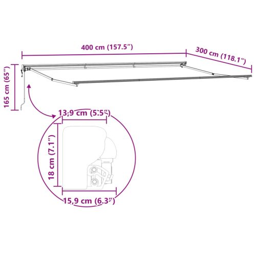  Behúzható napellenző Antracit 400 × 300 cm Poliészter és fém