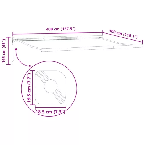  Behúzható napellenző Zöld és Fehér 400 × 300 cm Szövet és Fém
