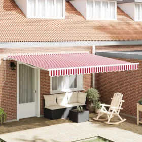  Behúzható napellenző Piros és Fehér 400 × 350 cm