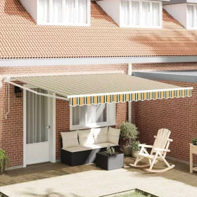    Behúzható napellenző Zöld és Fehér 400 × 300 cm Szövet és Acél