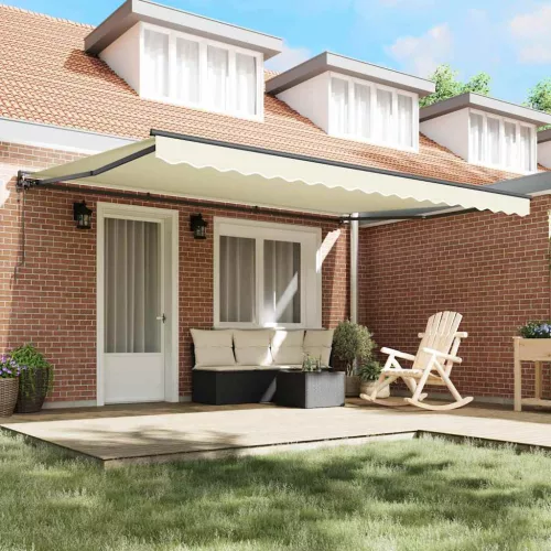  Behúzható napellenző Krém 450 × 300 cm Poliészter és fém