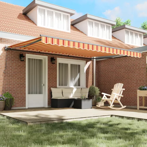  Behúzható napellenző Sárga és narancs 450x300 cm Szövet és Fém