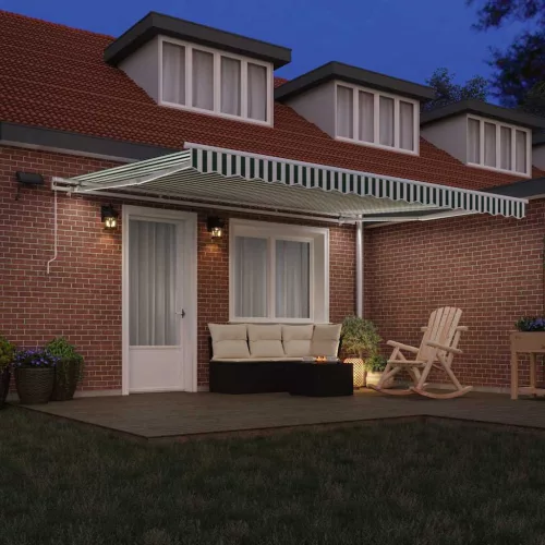  Behúzható napellenző Zöld és Fehér 450 × 300 cm Szövet és Acél