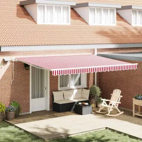    Behúzható napellenző Piros és Fehér 450 × 350 cm Szövet és Acél