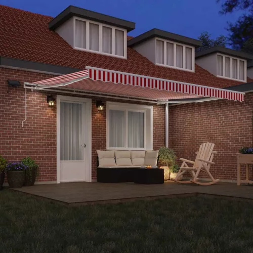  Behúzható napellenző Piros és Fehér 450 × 350 cm Szövet és Acél