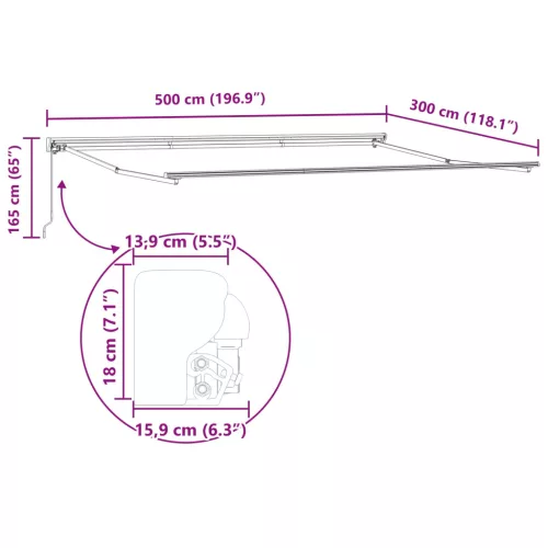 Behúzható napellenző Antracit és Fehér 500 × 300 cm