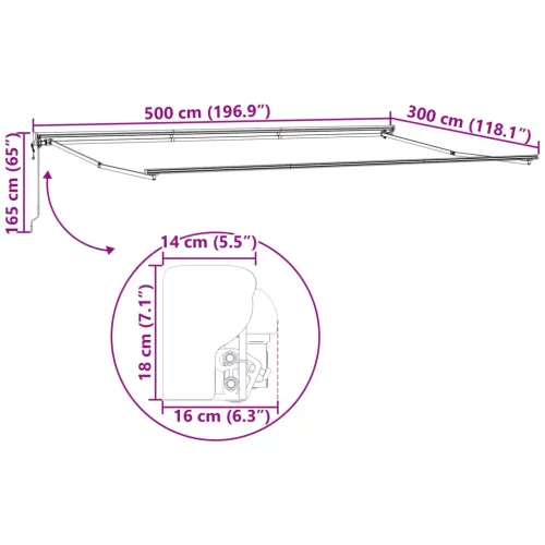  Behúzható napellenző Antracit és Fehér 500 × 300 cm