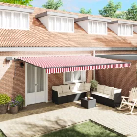    Behúzható napellenző Piros és fehér 500 ×300 cm szövet