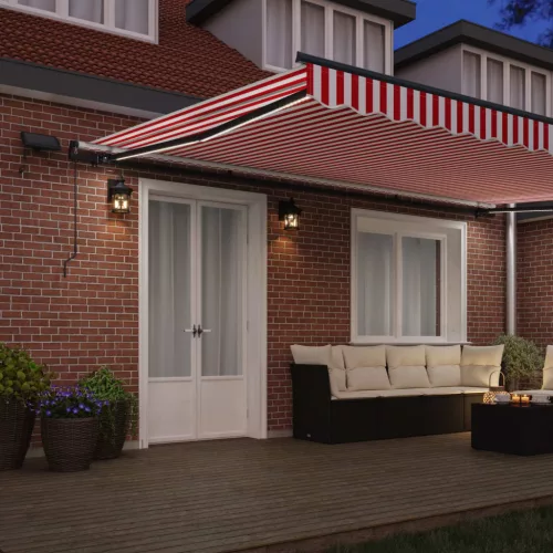  Behúzható napellenző Piros és fehér 500 ×300 cm szövet