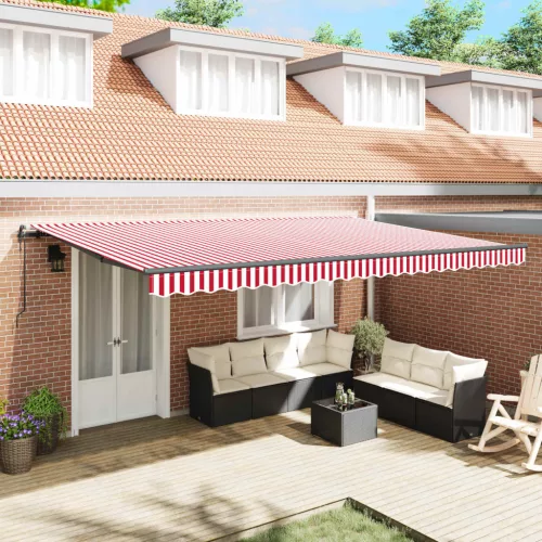  Behúzható napellenző Piros és Fehér 500 × 300 cm